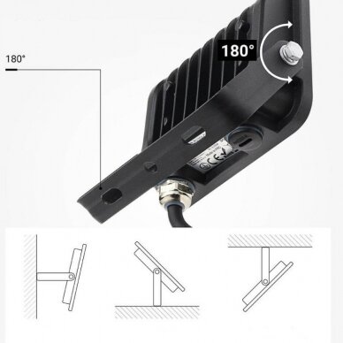 LED prožektorius, juodas, 90Lm/W, 20W, šilta balta šviesa 3 LED prožektorius, juodas, 90Lm/W, 20W, šilta balta šviesa 3