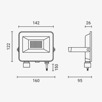 LED Floodlight, Black, 90Lm/W, 30W, CCT 3000K-6000K 5