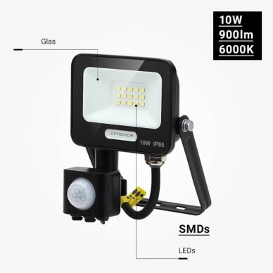 LED Floodlight, Black, PIR Sensor, 10W, 120°, White Light 3