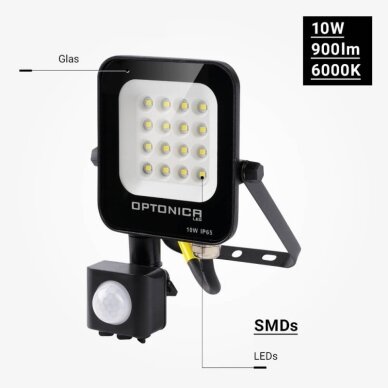 LED prožektorius, juodas, PIR jutiklis, 10W, šilta balta šviesa 3