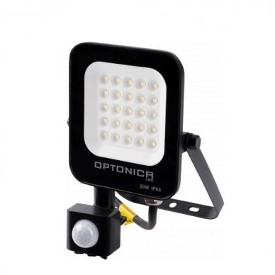 LED prožektorius, juodas, PIR jutiklis, 20W, šilta balta šviesa 1
