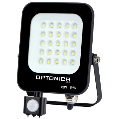 LED prožektorius, juodas, PIR jutiklis, 20W, šilta balta šviesa