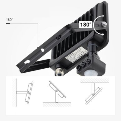 LED prožektorius, juodas, PIR jutiklis, 30W, 120°, neutrali balta šviesa 4