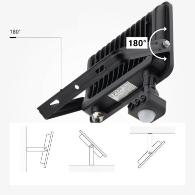 LED prožektorius, juodas, PIR jutiklis, 50W, 120°, neutrali balta šviesa 4 LED prožektorius, juodas, PIR jutiklis, 50W, 120°, neutrali balta šviesa 4