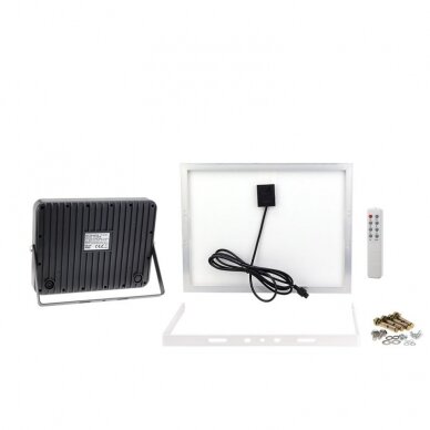 LED prožektorius, juodas, su saulės baterija, 25W, 3200Lm, šalta balta šviesa 2 LED prožektorius, juodas, su saulės baterija, 25W, 3200Lm, šalta balta šviesa 2