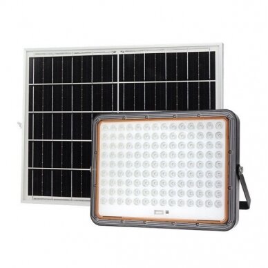 LED prožektorius, juodas, su saulės baterija, 25W, 3200Lm, šalta balta šviesa LED prožektorius, juodas, su saulės baterija, 25W, 3200Lm, šalta balta šviesa