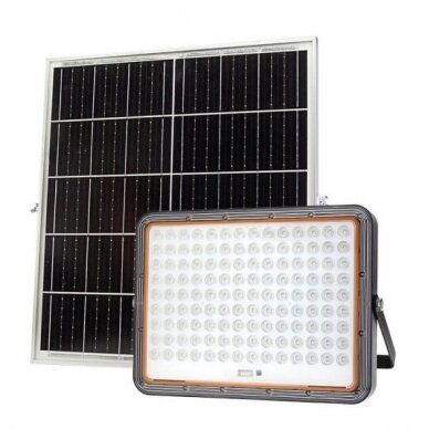LED prožektorius, juodas, su saulės baterija, 30W, šalta balta šviesa