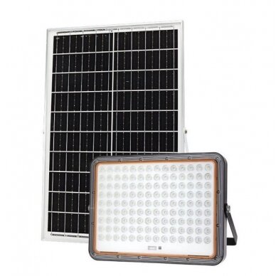 LED prožektorius, juodas, su saulės baterija, 40W, šalta balta šviesa