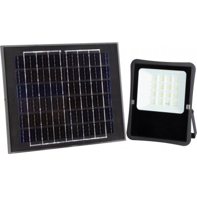 LED Floodlight, Black, with Solar Panel, 16W, 1200Lm, White Light
