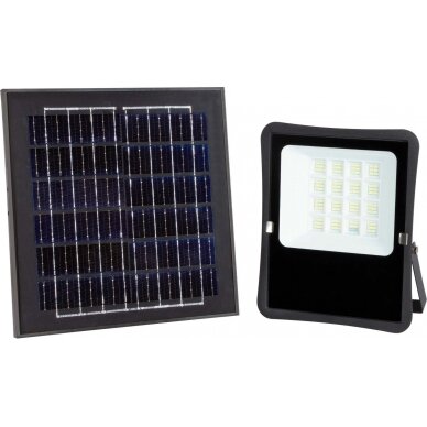 LED Floodlight, Black, with Solar Panel, 20W, 1600Lm, White Light