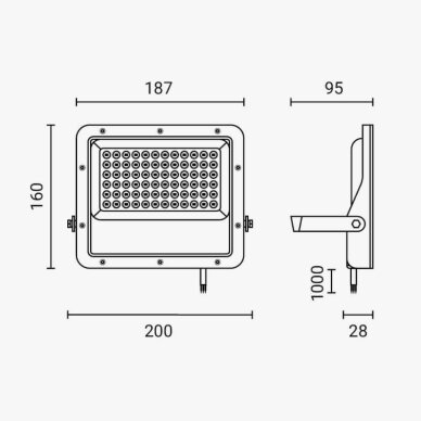 LED Floodlight, Grey, 100Lm/W, 50W, White Light 5