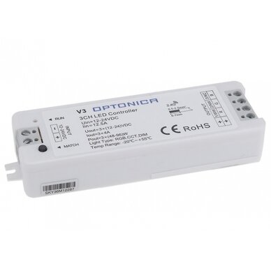LED RGB Constant Voltage Controller, 12-24V, 4A/Ch, 3 Channels