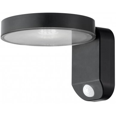 LED Solar Wall Lamp, Black, Round, 9W, Warm Light