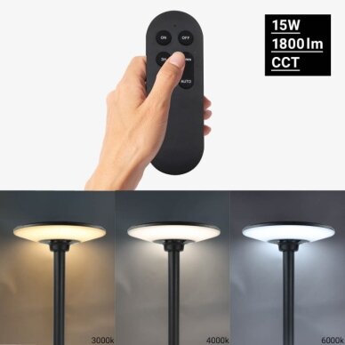 LED Solar Garden Lamp, Black, 2.5m Pole, Water Tank, Remote Control, CCT 8