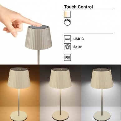 LED Rechargeable Solar Table Lamp, 2.5W, CCT 3000K-6000K 2