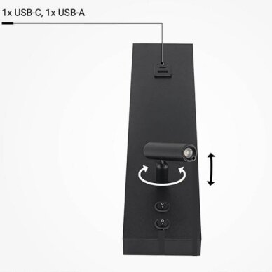 LED sieninis šviestuvas, 11W, ON/OFF jungiklis, USB, juodas, neutrali balta šviesa 4 LED sieninis šviestuvas, 11W, ON/OFF jungiklis, USB, juodas, neutrali balta šviesa 4