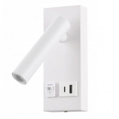 LED sieninis šviestuvas, 2W, ON/OFF jungiklis, USB, baltas, neutrali balta šviesa LED sieninis šviestuvas, 2W, ON/OFF jungiklis, USB, baltas, neutrali balta šviesa