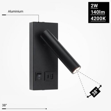 LED Cabinet Light, 2W, ON/OFF-Switch, USB, Black, Warm Light 3
