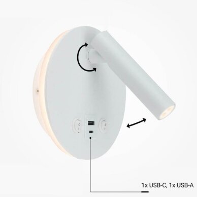 LED sieninis šviestuvas, 8W, ON/OFF jungiklis, USB, baltas, neutrali balta šviesa 4 LED sieninis šviestuvas, 8W, ON/OFF jungiklis, USB, baltas, neutrali balta šviesa 4