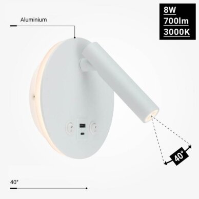 LED Wall Light, 8W, ON/OFF-Switch, USB, White, Warm Light 3