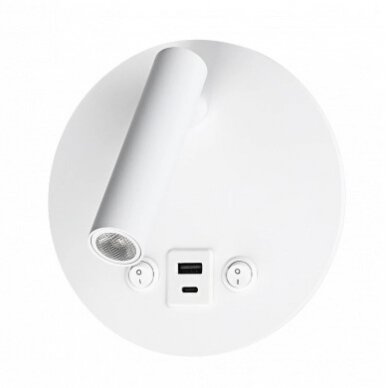 LED sieninis šviestuvas, 8W, ON/OFF jungiklis, USB, baltas, šilta balta šviesa LED sieninis šviestuvas, 8W, ON/OFF jungiklis, USB, baltas, šilta balta šviesa