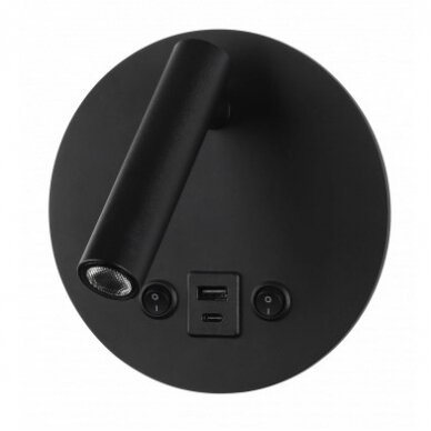LED sieninis šviestuvas, 8W, ON/OFF jungiklis, USB, juodas, neutrali balta šviesa LED sieninis šviestuvas, 8W, ON/OFF jungiklis, USB, juodas, neutrali balta šviesa