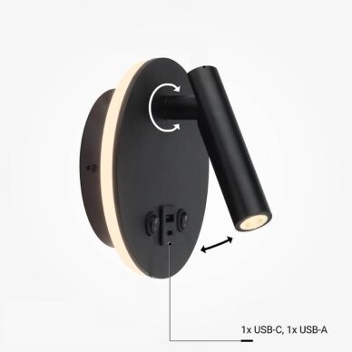 LED sieninis šviestuvas, 8W, ON/OFF jungiklis, USB, juodas, šilta balta šviesa 4