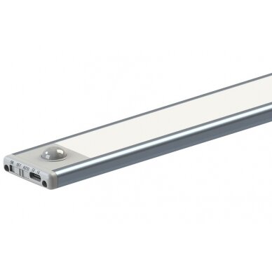 LED šviestuvas, 1.5W, PIR jutiklis, sidabrinis, šilta balta šviesa