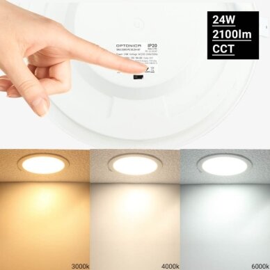 LED šviestuvas, 24W, plonas, temdomas, CCT 3000K-6000K 3