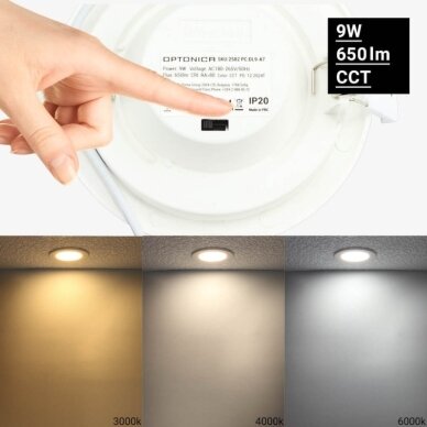 LED šviestuvas, 9W, plonas, temdomas, CCT 3000K-6000K 3