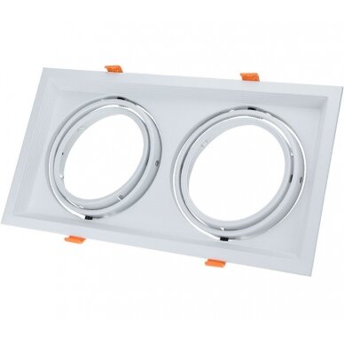 LED Downlight, Rectangular, White, 2 Rings, Adjustable