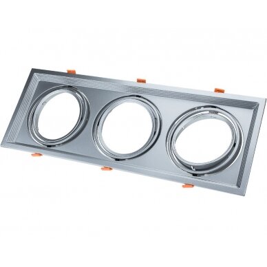 LED Downlight, Rectangular, Silver, 3 Rings, Adjustable