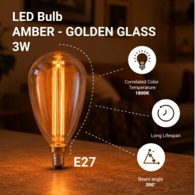 LED Bulb E27 3W, Amber, Warm Light 5