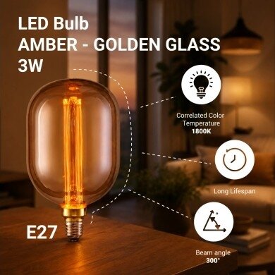 LED lemputė E27 3W, gintarinė, šilta balta šviesa 5