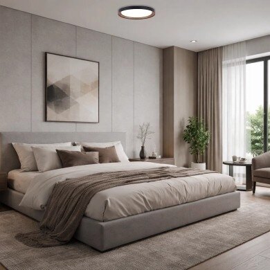 LED Ceiling Light, 36W, Black/Walnut, Memory, Remote Control, 3CCT 1