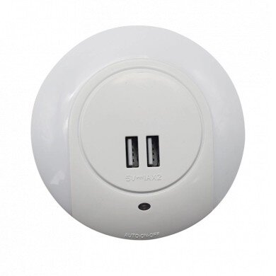LED Socket Night Light, 0.5W, 2xUSB, White, White Light 1