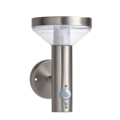 LED saulės sieninis Up šviestuvas, PIR jutiklis, poliruotas metalas, 2W, šilta balta šviesa 1 LED saulės sieninis Up šviestuvas, PIR jutiklis, poliruotas metalas, 2W, šilta balta šviesa 1
