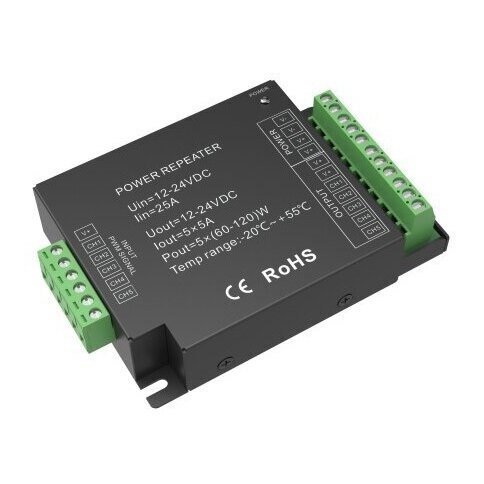 LED Constant Voltage Power Repeater, 12-24V, 5A/Ch, 5 Channels