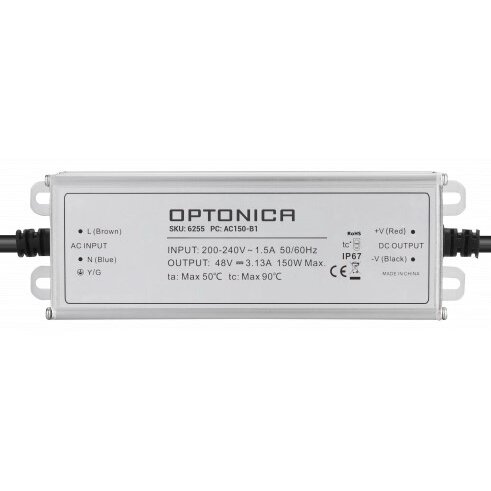 LED maitinimo šaltinis, 150W, 48V, 3.125A, 3 metai garantija, vandeniui atsparus LED maitinimo šaltinis, 150W, 48V, 3.125A, 3 metai garantija, vandeniui atsparus