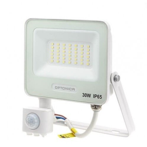 LED prožektorius, baltas, PIR jutiklis, 30W, 120°, šilta balta šviesa 1 LED prožektorius, baltas, PIR jutiklis, 30W, 120°, šilta balta šviesa 1