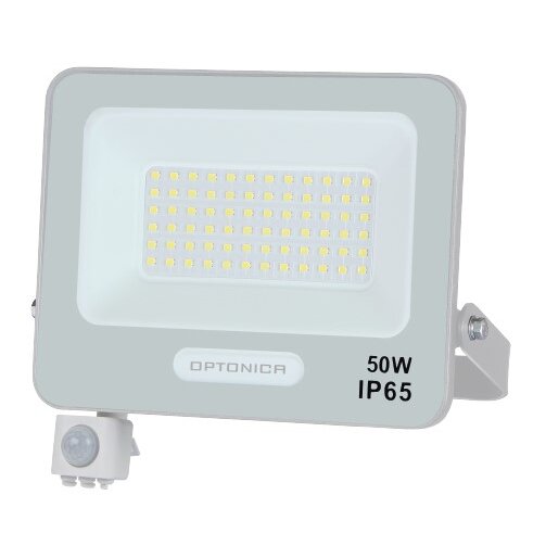 LED prožektorius, baltas, PIR jutiklis, 50W, 120°, šalta balta šviesa