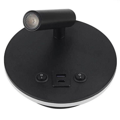 LED sieninis šviestuvas, 8W, ON/OFF jungiklis, USB, juodas, šilta balta šviesa 1