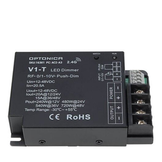 LED pastovios įtampos maitinimo valdiklis, 12-24V, 20A, 1 kanalas, nuotolinis valdymas 1 LED pastovios įtampos maitinimo valdiklis, 12-24V, 20A, 1 kanalas, nuotolinis valdymas 1