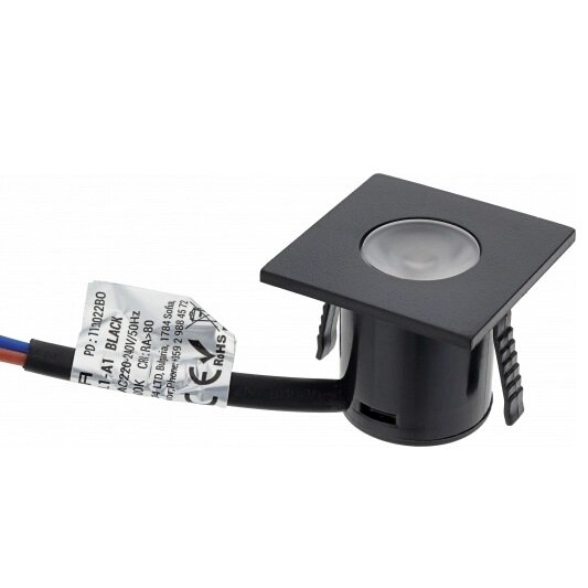 LED šviestuvas, kvadratinis, juodas, 1W, šilta balta šviesa 1