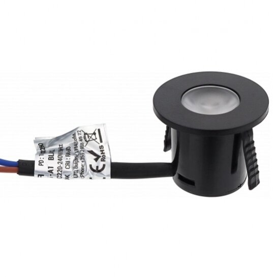 LED šviestuvas, apvalus, juodas, 1W, šilta balta šviesa 1