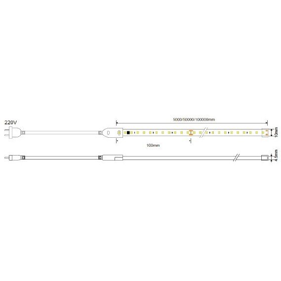 LED juosta, 9W/m, 900Lm/m, 220V, šilta balta šviesa 5 LED juosta, 9W/m, 900Lm/m, 220V, šilta balta šviesa 5
