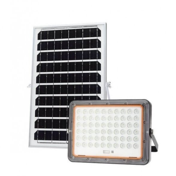 LED Floodlight, Black, with Solar Panel, 10W, White Light