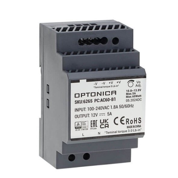 Ultra Slim DIN Rail Power Supply, 60W, 12V, 5A