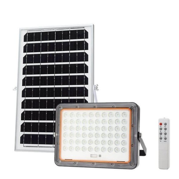 LED Floodlight, Black, with Solar Panel, 10W, White Light 1