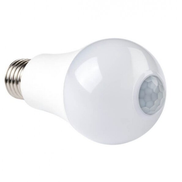 LED lemputė E27 7W, PIR jutiklis, neutrali balta šviesa 1